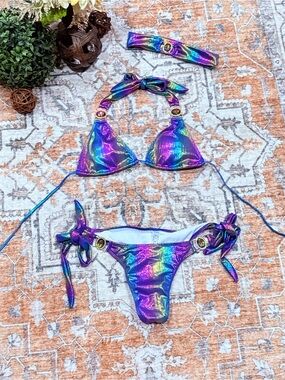 Girls Iridescent Rainbow Bikini Set - Sparkle Purple Swimwear